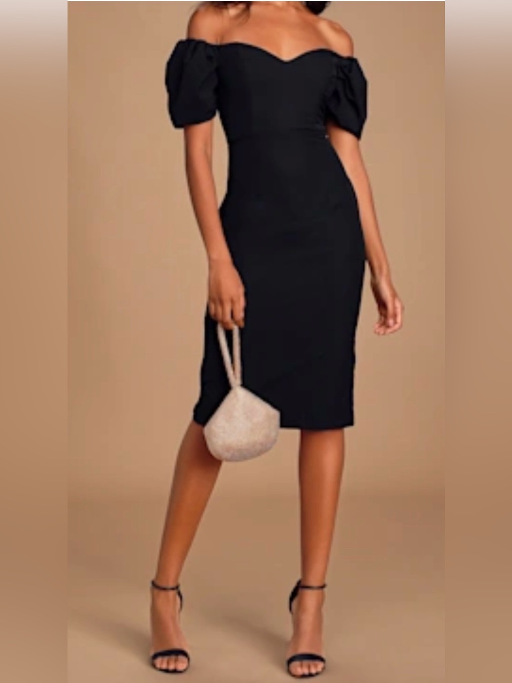Lulu's Black Off-the-Shoulder Puff-Sleeve Midi Dress